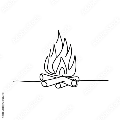 Simple line art of a campfire with burning flames on a transparent background