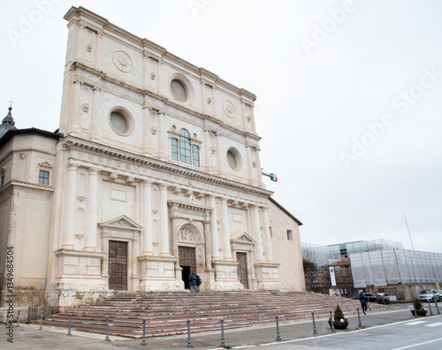 Facade of Basilica of San Bernardino located in the historic center of L'Aquila, Abruzzo, central Italy.
