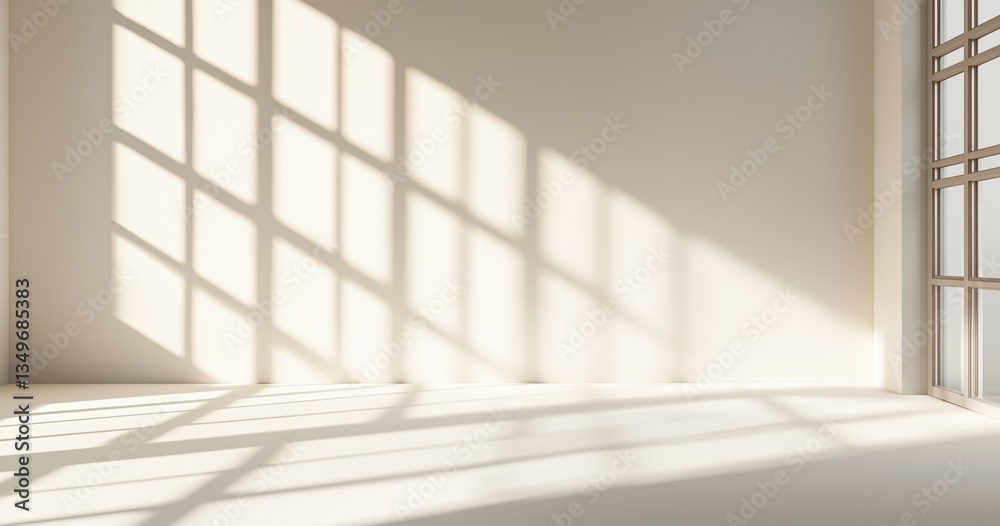 Fototapeta premium Soft Beige Studio Background with Window Shadows for Premium Product Display and Mockup Presentation