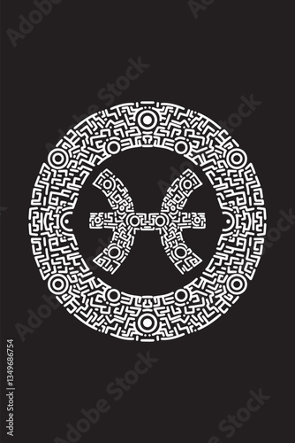 Sign of Pisces Zodiac with Ornamental