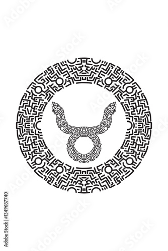 Sign of Taurus Zodiac with Ornamental