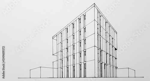 Architectural Sketch Modern Building Perspective Drawing Urban Design Ink Illustration