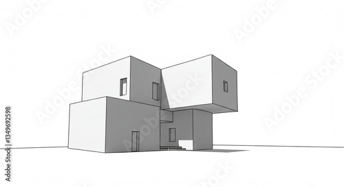 Modern Architectural Design Abstract Cubist House 3D Model Rendering