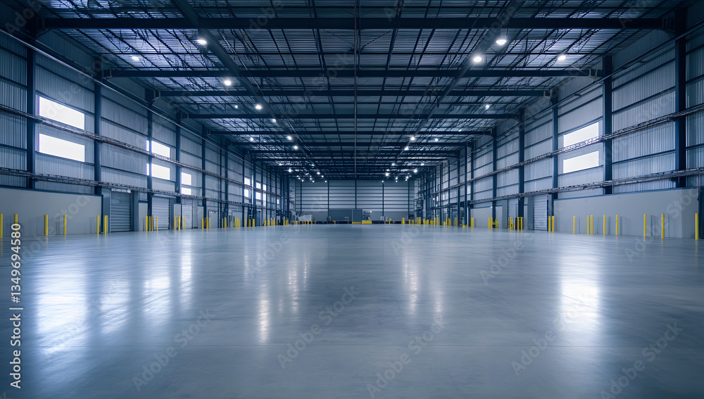 Expansive Industrial Warehouse Interior Modern Design and Empty Space Expansive Industrial Warehouse Interior Modern Design and Empty Space