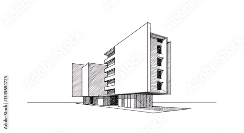 Architectural Sketch Modern Building Design Hand Drawn Illustration Urban Development Concept