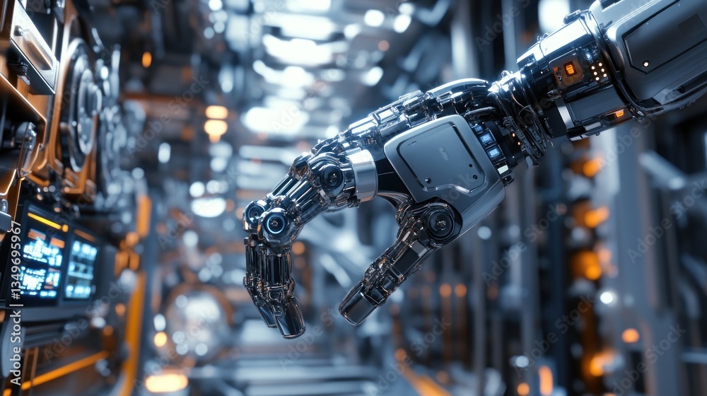 Fototapeta premium Futuristic Robotic Hand in Industrial Setting