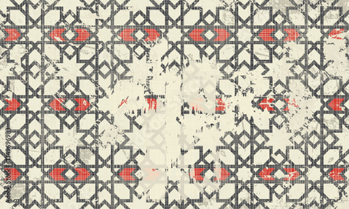 Abstract geometric seamless pattern with an effect of attrition in retro color. Vector shabby geometric carpet. Vintage background for ceramic tile, wallpaper, linoleum, textile, rug, web page
