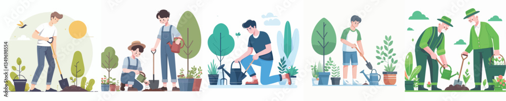 Fototapeta premium vector of a young man gardening
