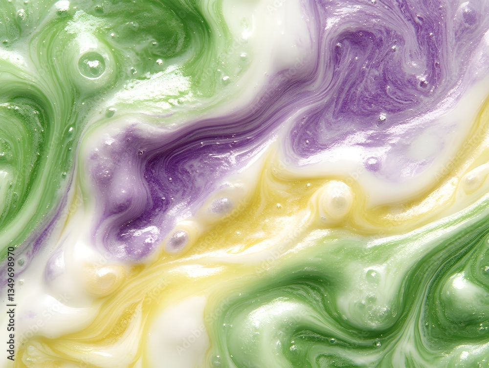 Obraz premium Abstract Swirled Liquid Texture: Green, Purple, Yellow Marble Effect