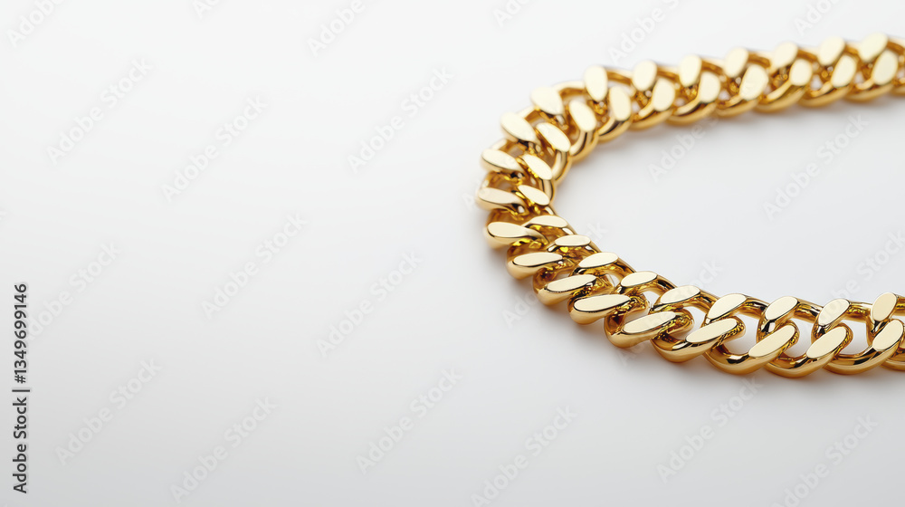 Elegant gold chain necklace on light background, showcasing its shine and design Elegant gold chain necklace on light background, showcasing its shine and design