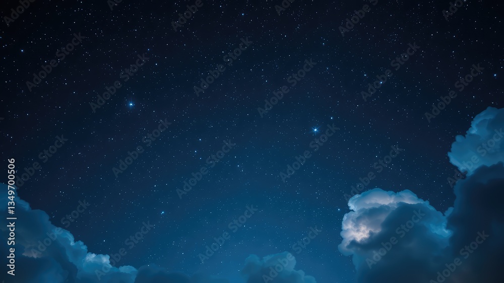 Fototapeta premium Night sky and clouds, Ethereal Night Sky with Glowing Nebula and Soft Clouds