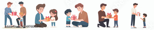 vector of a young man giving gifts to children