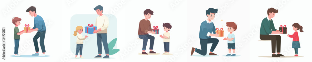 vector of a young man giving gifts to children vector of a young man giving gifts to children