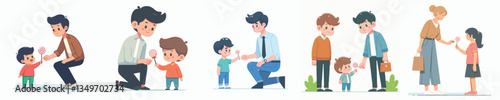 vector of a young man giving candy to children