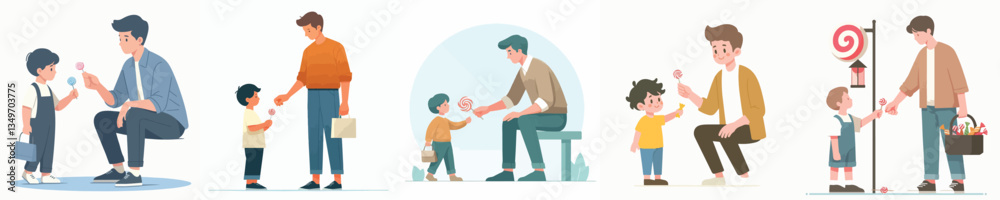 Fototapeta premium vector of a young man giving candy to children