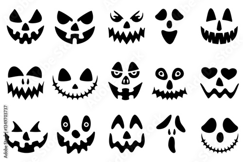 Set of Halloween scary pumpkins cut. Spooky creepy pumpkins cut Devil Pumpkin Mask for Halloween.