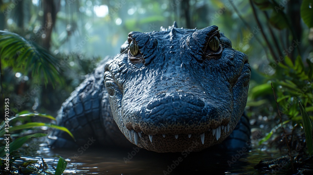 Fototapeta premium A close-up of a crocodile with its eyes emerging from water. 