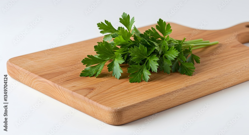 Fresh Parsley Sprigs on a Wooden Cutting Board Fresh Parsley Sprigs on a Wooden Cutting Board