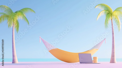 Workation bliss remote office setup in a tropical paradise with hammock ocean views and relaxing vibes