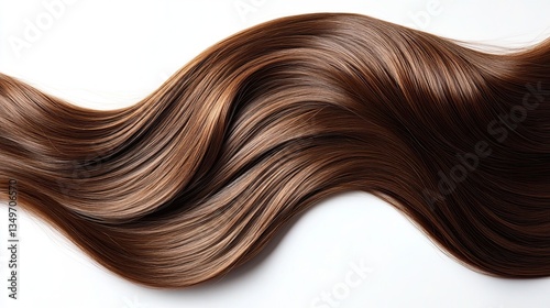 Natural brown wavy hair extensions, isolated on a white background.