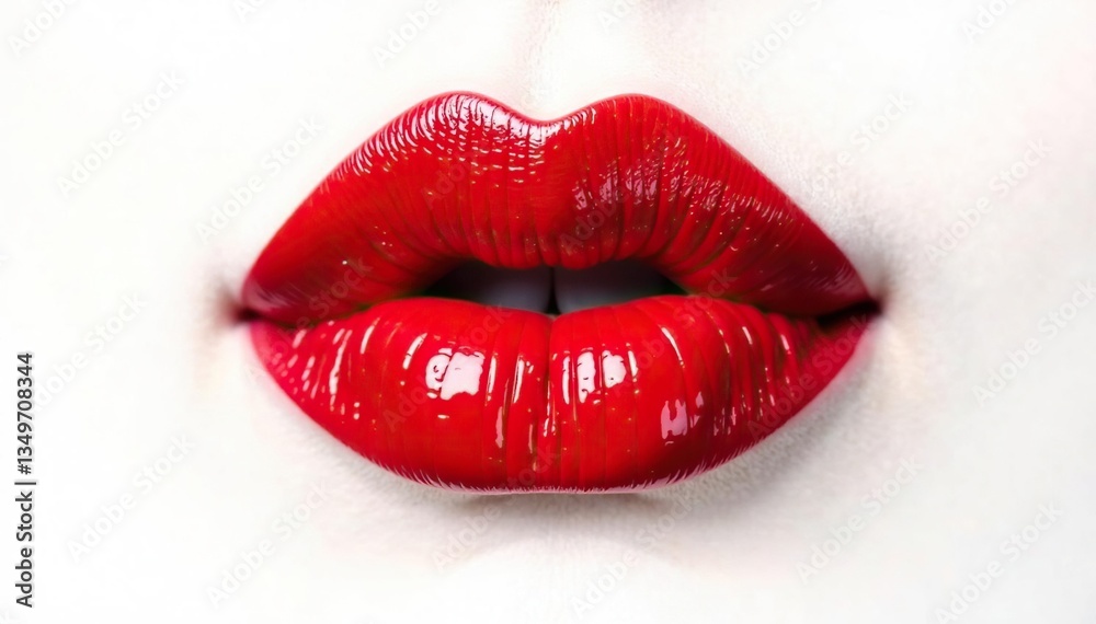 Obraz premium Bold red lip swatch against pure white backdrop , hue, intense, visual content