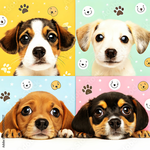 Colorful Dog Illustrations with Playful Flat and Cute facial expression.