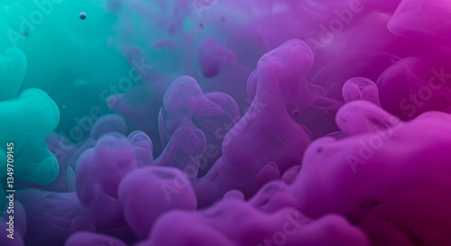 Abstract Swirling Purple and Teal Ink in Water Fluid Art Dye Diffusion Background
