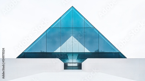 Modern triangular building, glass facade, minimalist architecture, tranquil scene photo