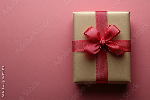 beautifully wrapped gift box with a shiny red ribbon