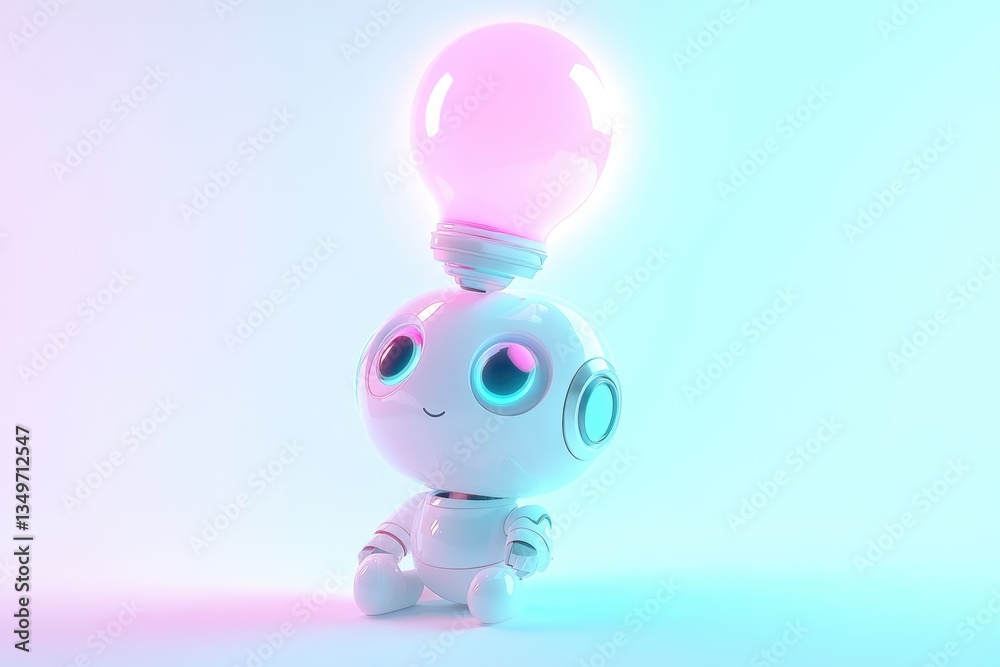 Cute robot with a lightbulb on its head, symbolizing AI innovation and bright ideas. Cute robot with a lightbulb on its head, symbolizing AI innovation and bright ideas.