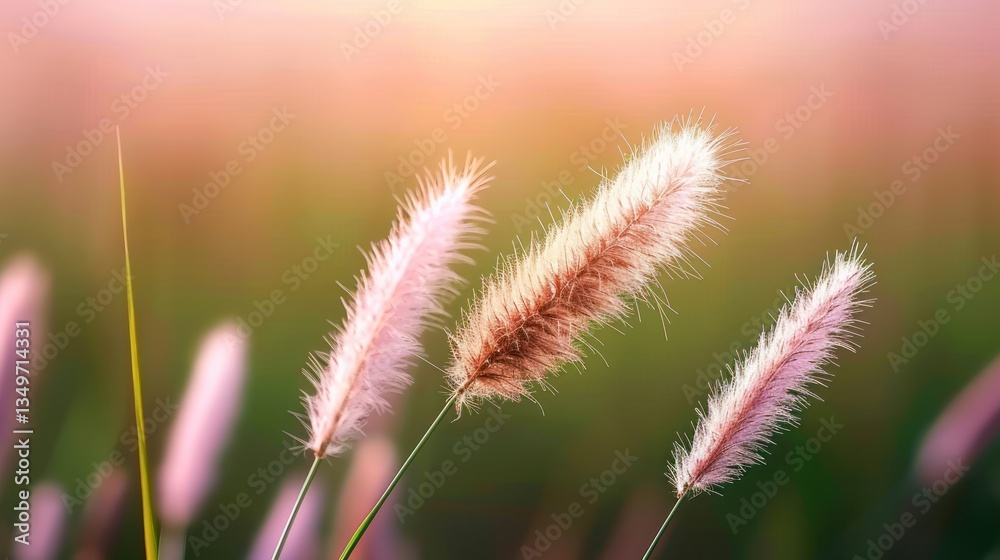 Sunset Glow: Soft Focus Grass Flowers in Peaceful Spring Light, Wild Easter Beauty Background Sunset Glow: Soft Focus Grass Flowers in Peaceful Spring Light, Wild Easter Beauty Background