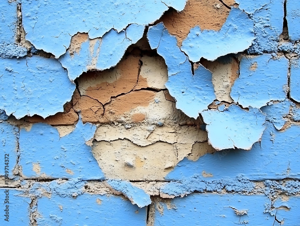 Obraz premium Peeling Blue Paint on Aged Brick Wall.