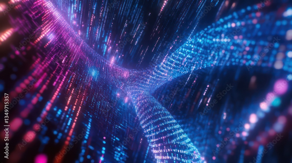 Fototapeta premium Abstract digital data flow, glowing lines, futuristic tunnel, technology background, digital art