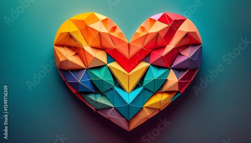 Wallpaper Mural Colorful Origami Heart Composed of Geometric Triangles on Neutral Background. Generative AI Torontodigital.ca