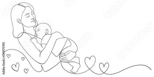 Mothers day line art style vector illustration, mothers day celebration illustration