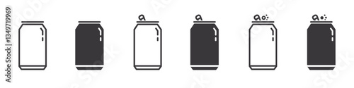 Set of soda can icons. Aluminum cans symbol, beverage, beer and brewing, marketing, business, recyclable. Drink bottle. Vector. EPS10.