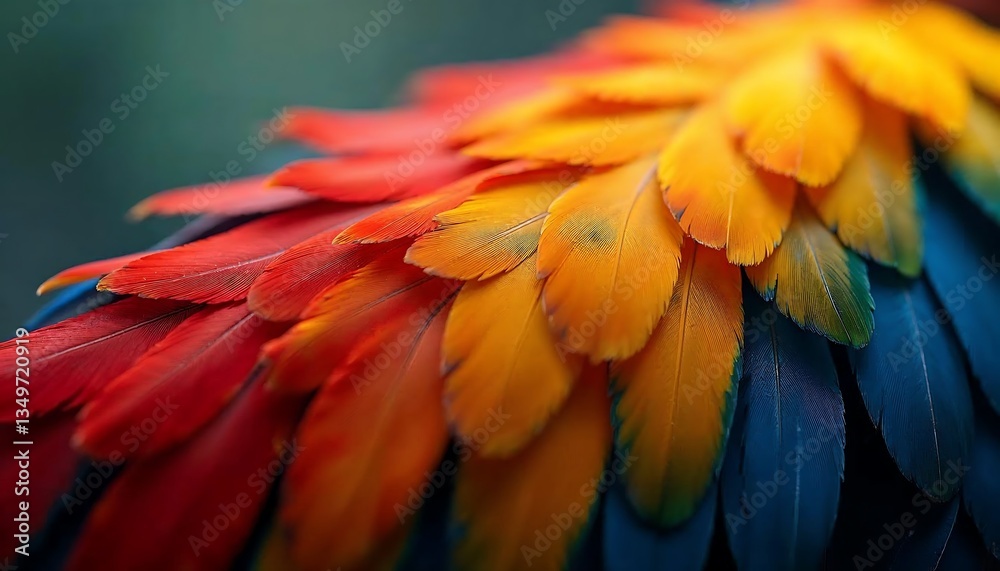 Obraz premium Vibrant Parrot Feathers Close Up Colorful Texture