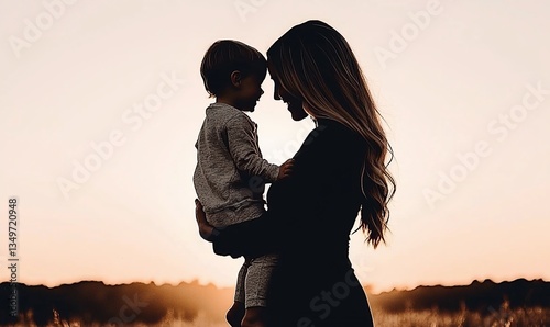 Mother and child silhouette at sunset photo