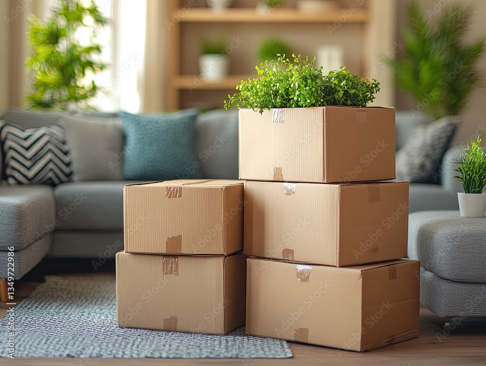 Cardboard boxes with things in a new apartment on moving day Cardboard boxes with things in a new apartment on moving day