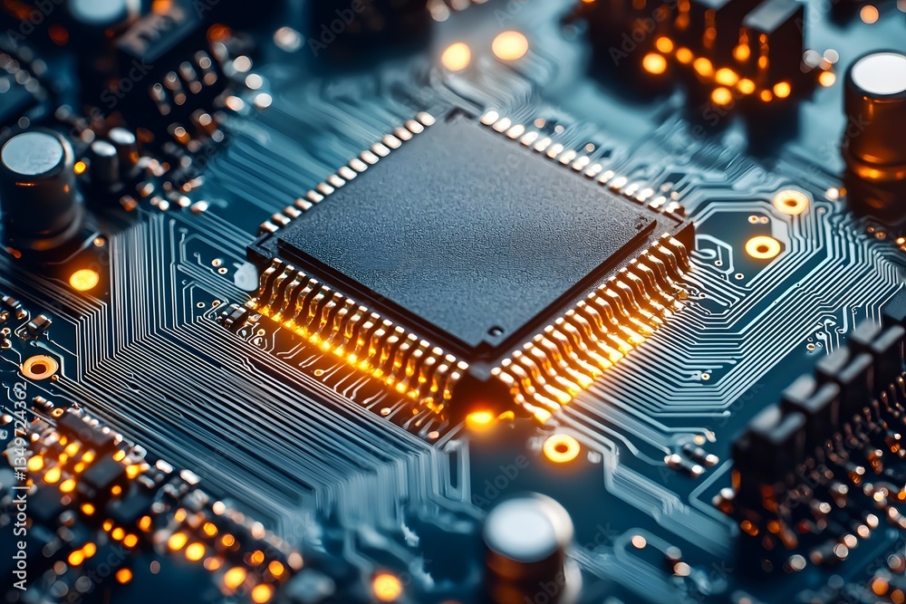 Detailed Electrical Scheme of Digital Abstract Electronic PCB Motherboard with Microchips and Detailed Electrical Scheme of Digital Abstract Electronic PCB Motherboard with Microchips and