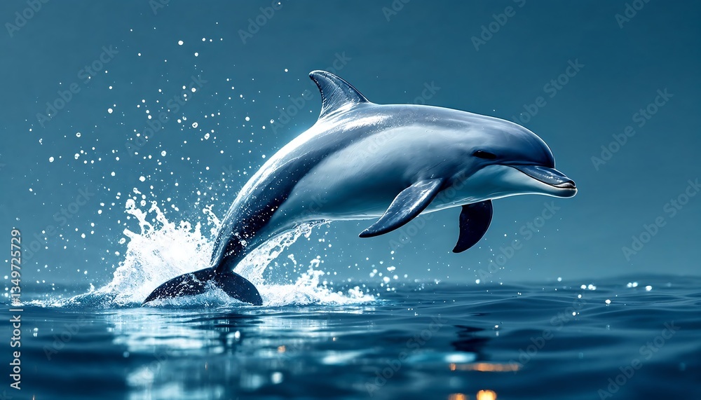Fototapeta premium Dolphin Leaping Ocean Water Splash Nature Wildlife
