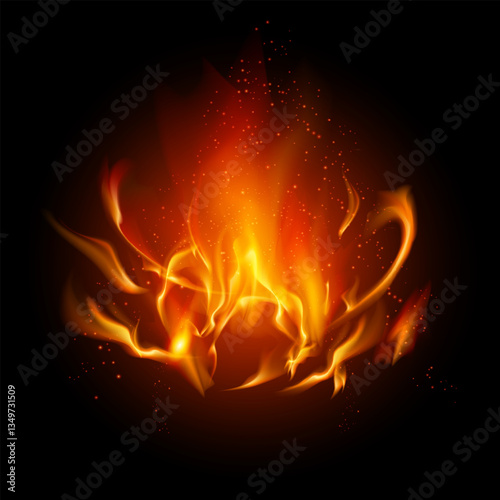 Realistic fire flames isolated on a dark background