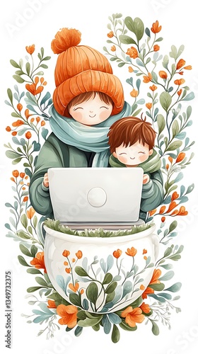 Cozy Winter Laptop Work for Mom & Son.