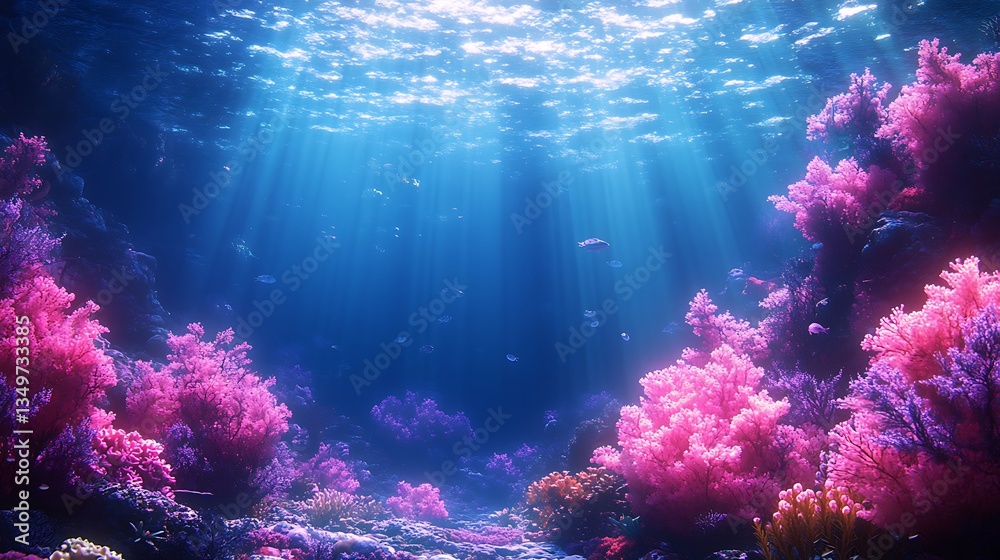 Fototapeta premium Sunlight filtering through water illuminating vibrant coral reef