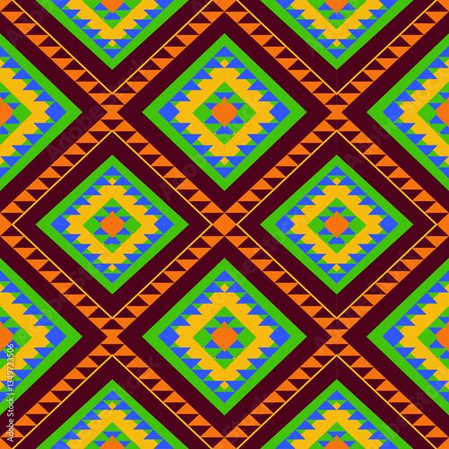 This digital artwork beautifully interweaves vibrant colors and precise lines, creating a sense of harmony and balance. Perfect for adding a touch of cultural sophistication to textiles, backgrounds.