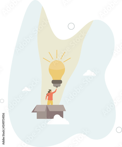 Think outside the box, creativity to create different business idea or motivation and innovation concept,flat character life .