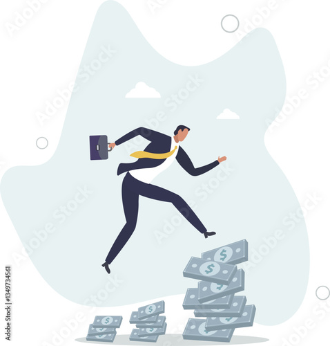 Compound interest, money growth investment, prosperity or earning and profitability stock concept,.flat character life .