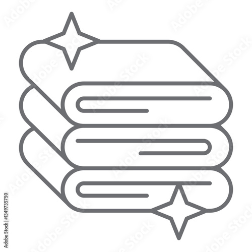 Towel cloth stack thin line icon, laundry service concept. Vector graphics. Shiny clean, washed linen cloth sign on white background, outline style icon for mobile or web design.