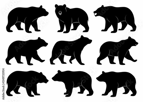 Bear black silhouette  vector set,Bear  clipart bundle