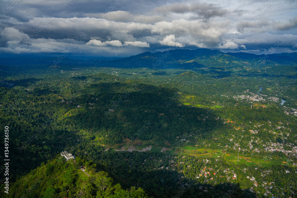 Fototapeta premium Scenic view from Mountain Peak Ambuluwawa, Kandy, Sri Lanka, Asia 